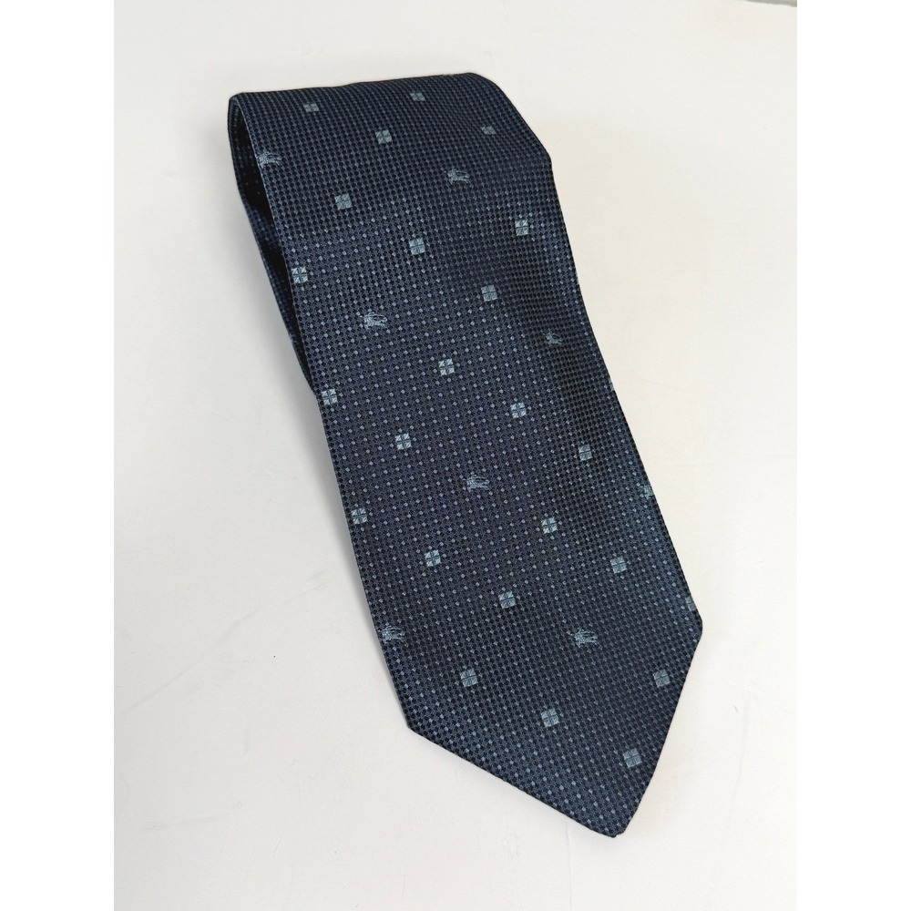 Burberry Necktie Mens OS Navy Blue Classic Silk Prancing Knight Logo Formal Luxe